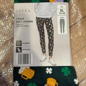 SERRA Soft Leggings – XL – St. Patrick’s Day Clover & Beer Print – NWT